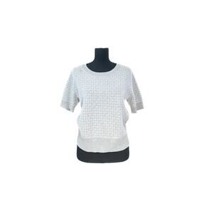 Michael Kors Metallic Silver Short Sleeve Knit Top - L